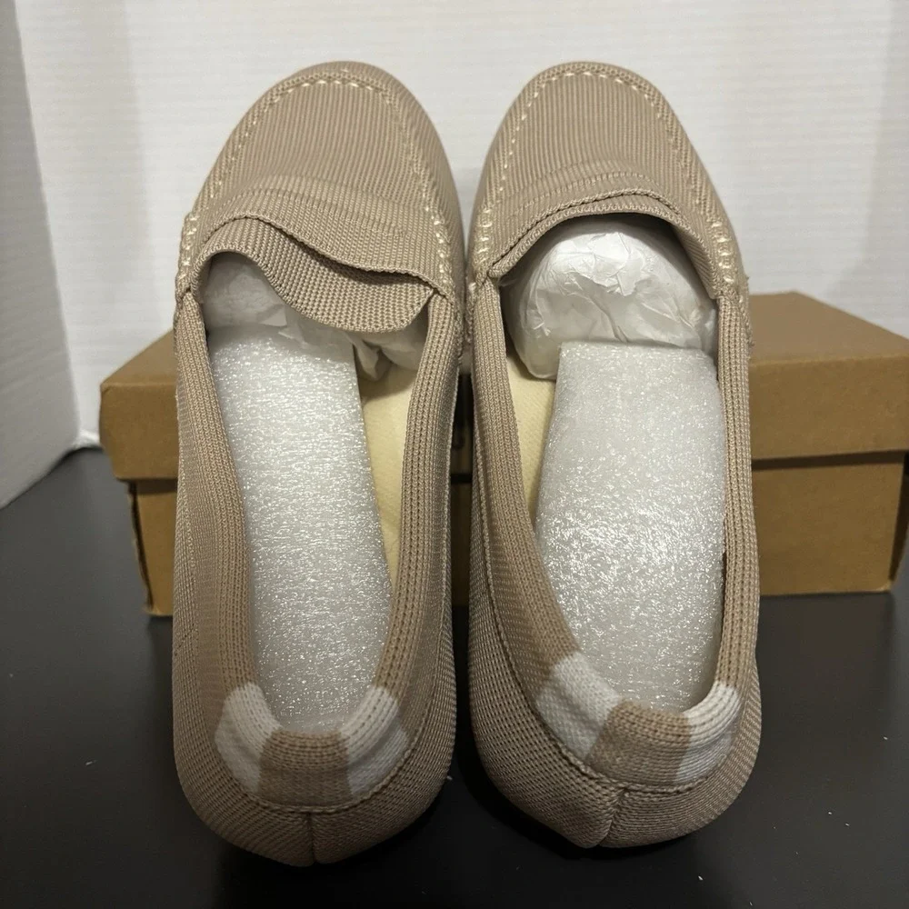 Cvistpieo Loafers Women's Nude Beige Slip On Work Flats Knit Shoes Size 12